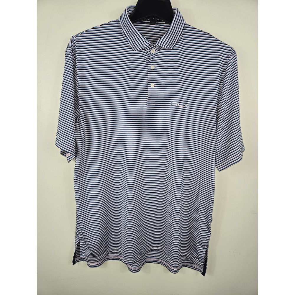 RLX Ralph Lauren Mens XL Striped Golf Polo Shirt Blue White Performance Stretch
